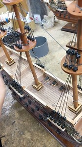 Introducing our stunning San Felipe model, a masterpiece of craftsmanship and detail. Handcrafted from luxurious woods like rosewood and mahogany, it boasts meticulous construction using the plank-on-frame method. From its intricate rigging to the finely stitched fabric sails, every element is crafted to perfection. With no plastic parts, only the highest quality materials are used. Complete with metal cannons, wooden cabins, and a varnished coating, it's a true marvel to behold. Packaged secure