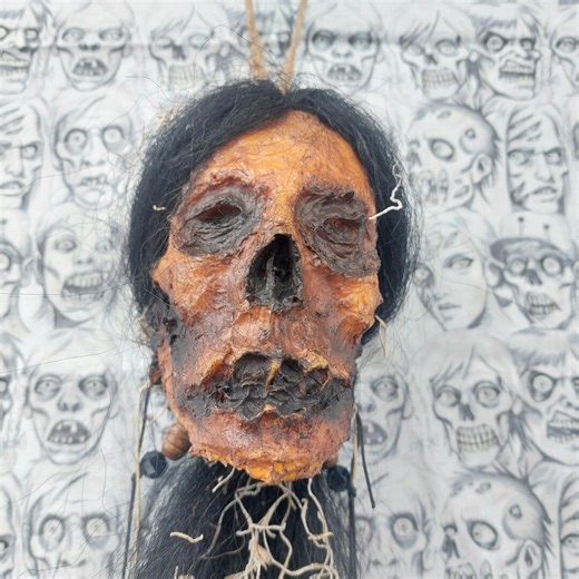 Handmade Paper Pulp Shrunken Head Sculpture With Skull Beads - Etsy