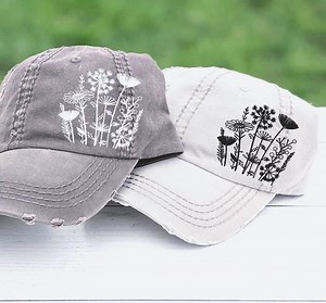 Embroidered Wildflower Baseball Cap: Distressed Floral Flowers Hat, Gardening Gift - Etsy