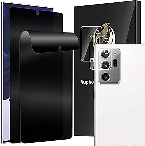 2 Pack Privacy Screen Protector for Samsung Galaxy Note 20 Ultra 5G 6.9” with 2 Pack Tempered Glass Camera Lens Protector Support Fingerprint Unlock, Anti Spy Case Friendly Full Adhesive Film