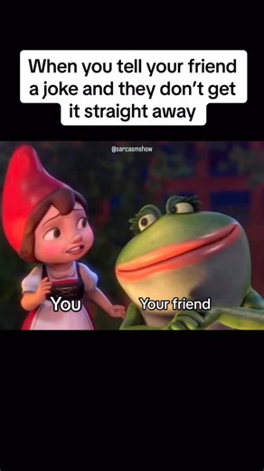 Sarcasmshow on Instagram: "This is from “Gnomeo & Juliet” (2011), an animated comedy retelling of Romeo and Juliet with garden gnomes. The scene shows Juliet (the girl) and her friend Nanette (the frog). Fun facts: Voiced by stars like James McAvoy and Emily Blunt; soundtrack by Elton John; grossed over $193M worldwide; has a sequel, “Sherlock Gnomes” (2018)."