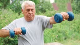 Senior Man Working Out Outdoors Person Lifting Dumbbells Old Male Exercising At Park Healthy People Lifestyle Active Sport Training Older Elderly Sportsman Doing Fitness Exercise Workout Session 4K Stock Video - Download Video Clip Now