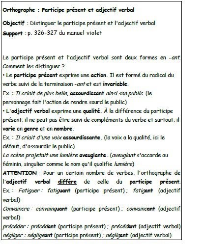 Adjectif verbal et participe présent, 5ème - Cours de français et confinement