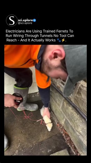 @sci.xplore on Instagram: "One of the most effective "tools" electricians have ever used isn't a machine at all, it is a trained ferret. For decades, utility crews discovered that ferrets had the perfect combination of traits for pulling wiring through extremely tight and hard-to-reach spaces. Their bodies are long, flexible, and naturally curious, making them able to navigate narrow conduits and underground channels that humans and early tools couldn't access. Electricians would attach a lightw