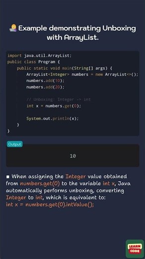 👩‍💻 Example demonstrating Unboxing with ArrayList (Wrapper Classes in Java)
