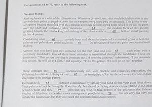 For questions 61 to 70, refer to the following text.Shaking H... | Filo