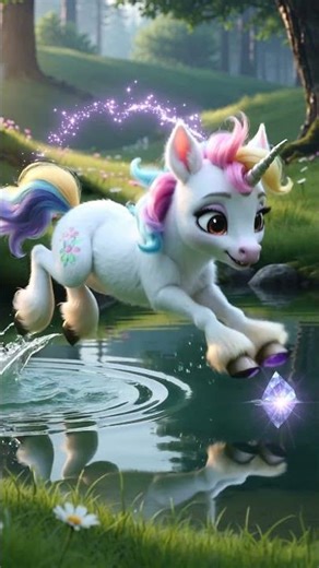 Cute Baby Unicorn Dives Into Water for a Crystal!