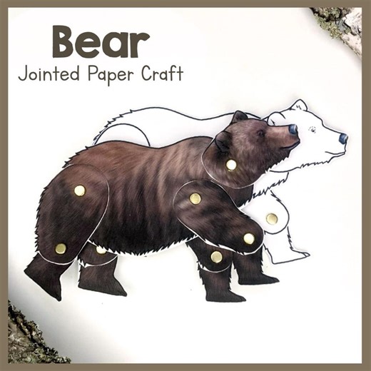PRINTABLE Jointed Bear Puppet Craft Template Kit | DIY Articulated Woodland Animal PDF | Kids Creative Play & Homeschool Activity - Etsy