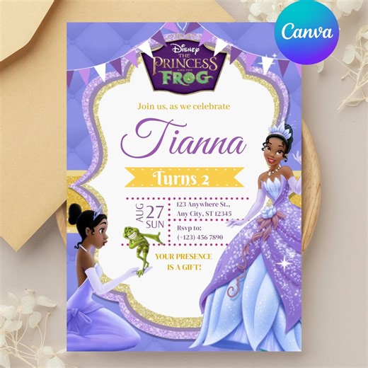 Editable Princess and the Frog Birthday Invitation: Princess Tiana Birthday Party Invite, Printable Birthday Girls Party Invitation - Etsy