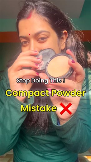 Aditi Choudhary on Instagram: "Most people use compact powder the wrong way and ruin their base makeup ❌ In this video, I am showing the wrong vs right way to apply compact powder. Rubbing compact makes makeup look cakey, dry, and patchy. Pressing and rolling compact gives a smooth, natural, and clean finish ✨ This makeup tip is perfect for beginners, daily makeup, and Indian skin. Watch till the end and save this for your daily makeup routine 💄 #CompactPowder #MakeupMistakes #MakeupBasics Wron