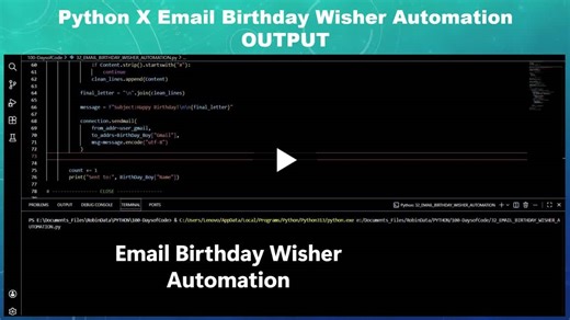 #day32 #100daysofcode #python #automation #coding #developerjourney #buildinpublic #birthday #wisher #pythonprojects #udemy #angelayu | Robin Gupta