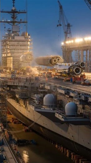 Inside the Mammoth Aircraft Carrier: Epic Dry Dock Overhaul and Maintenance at Dusk