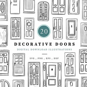 Hand Drawn Doors Digital Download, Png, Svg, Dxf & Eps Files, Decorative Illustrations, Printable Wall Art, Instant Line Drawn Clipart House - Etsy