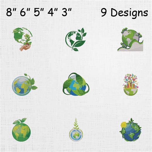 Earth Day Embroidery Designs Bundle - Eco Planet Embroidery Files - the Earth Designs, Green World, Environmental Embroidery Bundle - Etsy
