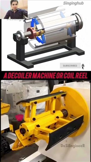image shows a decoiler machine, also known as an uncoiler or coil reel. These machines are used in