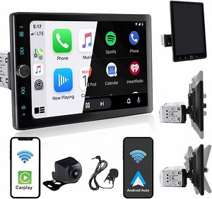 Alondy Single Din Car Radio Touchscreen (10.4" Rotatable) Compatible with Apple CarPlay [Wireless] Android Auto Car Stereo Bluetooth USB Aux SD Backup Camera