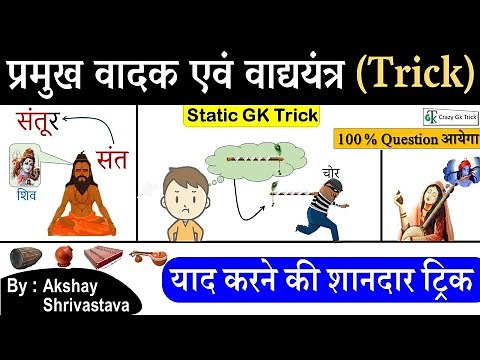 Gk Trick : वाद्य यंत्र और उनके वादक | Art & Culture | Static Gk Trick | Crazy Gk Trick | Akshay Sir