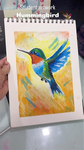Student artwork, hummingbird in oil pastel, colour #oilpastelart