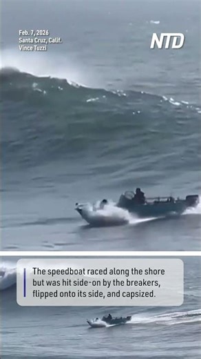 Boat Gets Hit by Breakers, Capsizes off Santa Cruz Beach