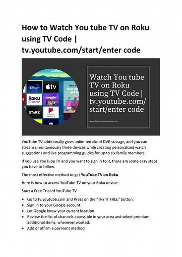 Watch Youtube TV on Roku using TV Code tv youtube com start enter code