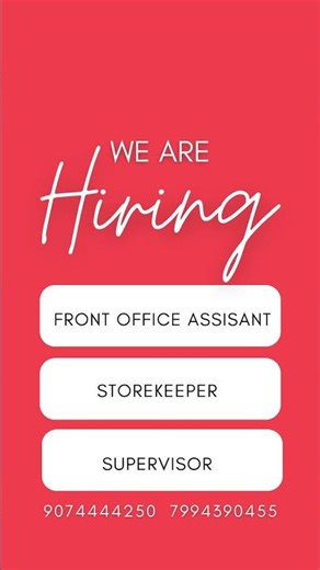 HIRING ! FRONT OFFICE ASSISTANT,STOREKEEPER,SUPERVISOR #keralahiring #freshersjob #malayalijobs #