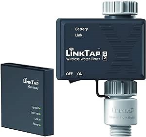 LinkTap G2 Wireless Water Timer & Gateway & Flow Meter - Remote Hose Timer for Lawns & Gardens - Easy-Install Cloud Controlled Watering with Smart Assistant & Real-Time Fault Detection & Notifications