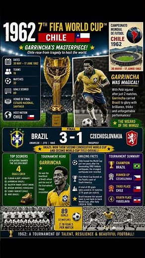 FIFA World Cup 🏆 1962 | Garrincha's Masterpiece 🇧🇷 | Brazil's Historic Triumph ⚽🔥