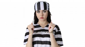 Adults Black & White Striped Unisex Prisoner Fancy Dress