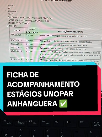 como preencher a ficha de acompanhamento do estágio da UNOPAR/ANHANGUERA? ASSITA ATÉ O FINAL🥰✅️ #vidadeestudante #práticapedagógica #tcc #pedagogia #estagio #UNOPAR #anhanguera #ead #EAD