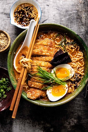 30 Minute Spicy Miso Chicken Katsu Ramen.