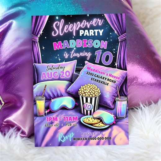 Sleepover Party Invitation: Editable Girl Pajama Birthday Invite (digital Download) - Etsy