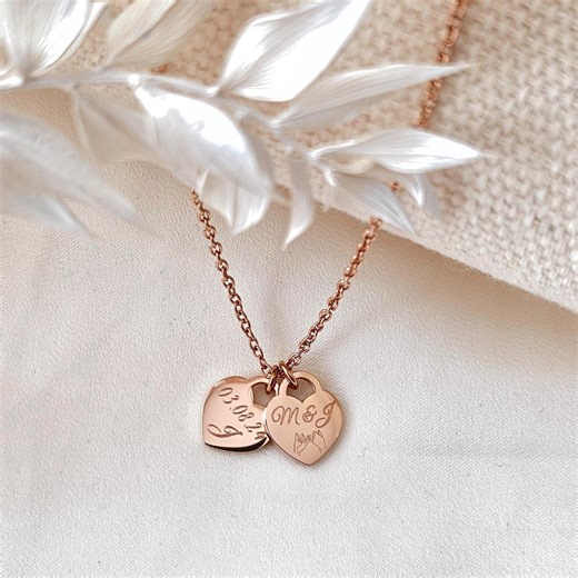 Necklace With Engravable Heart Pendants | Heart Necklace With Names | Personalized Gifts | Waterproof Stainless Steel Jewelry | Inaklam Engraved Necklace - Etsy