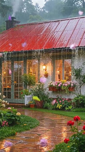 Thunderstorm Over Cozy Cabin Garden | Heavy Rain Sounds for Deep Sleep #rain #rainoundforsleep