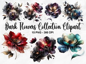 Dark Flowers PNG Clipart Bundle, 15 PNG Flower Clipart, Black Flower Clipart, Flower Png, Black Flowers Png, Floral Graphics, Commercial Use - Etsy
