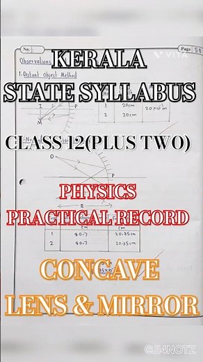 Class12(Plus two)Physics practical record(CONCAVE LENS & MIRROR)Kerala state syllabus Malayalam #lab