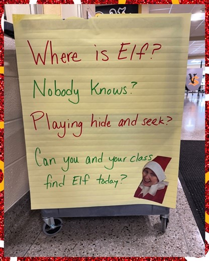 That pesky Tilford Elf is headed BACK to the North Pole! We are always excited to see what kind of trouble she gets into at Tilford each December. Mrs. Townsley is ready to see Elf on her way. Everyone at Tilford hopes our families have a safe and special holiday. We will be ready to greet students again in the new year after some rest and relaxation! Happy holidays, all | Vinton Shellsburg Community Schools