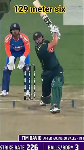 Tim David’s 129m MONSTER SIX 😱🔥 | Australia vs India | Longest Six in T20 History | Short Video