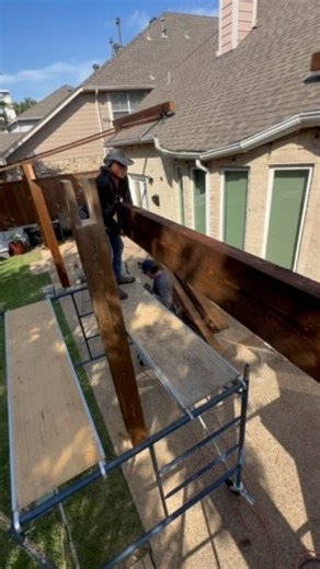 30K views · 1K reactions | 4x12x14 Header GOING UP into the 8x8x10 post with the U NOTCH. 2 pergolas on this job site. Both 14 wide and extending 15 foot! Text 972-342-1645 for a quote! #pergola #patiocover #pergoladesign #outdoorlivingspace #skypoly #backyarddesign | Cover Your Pergola | Facebook