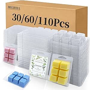 Wax Melt Container Clamshell Packaging Mold Box Stand for Plastic Clear Empty Wax Candle Melt Tart Packaging Cube Container Clamshell Mold Holder Organizer Tray Empty Shape Bulk wth Lid