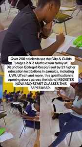 54 reactions | Maths done. Future loading! Over 200 students sat the City & Guilds Stages 2 & 3 Maths exam today at Distinction College! Recognised by 21 tertiary institutions in Jamaica—including UWI, UTech, HEART/NTA, and more—this qualification is opening doors across the island! #CityAndGuilds #DistinctionCollege #MathsWithAPlan #LevelUp | Distinction College | Facebook