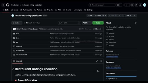 Restaurant Rating Prediction using Machine Learning with Cognifyz Technologies | Kiran Belsare posted on the topic | LinkedIn