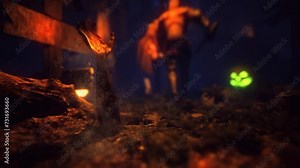 3d Rendered Animated Scene Of Scary Halloween Featuring Demons And Corpse Roaming Around Dark Place Stock Video