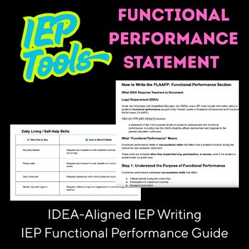 PLAAFP Functional Performance Made Easy | IDEA-Compliant IEP Writing Guide