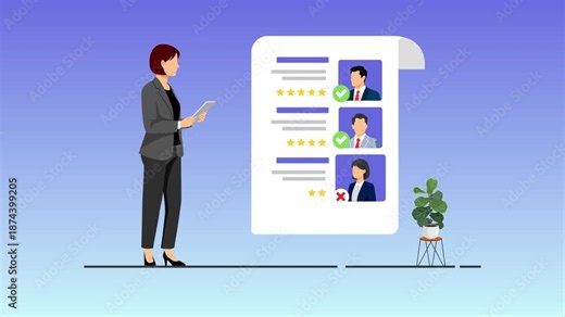 Candidate Profile Presentation Meeting. Recruitment Online and offline concept. Full length animation illustration. High quality 4k footage