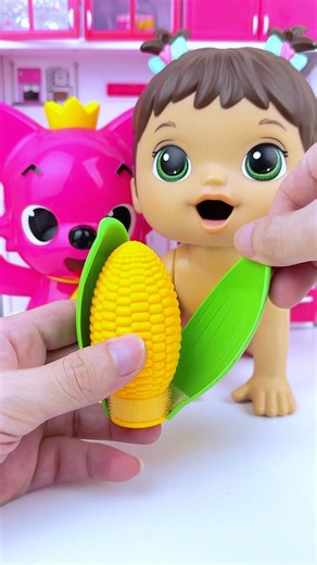 minnie mouse & pinkfong eats corn toy set | satisfying with unboxing & review miniature toy cooking
