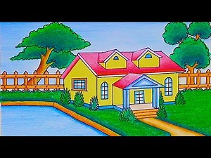 House Drawing 😍😍/ How To Draw Beautiful House With colour | House Drawing Easy With Oil pastel