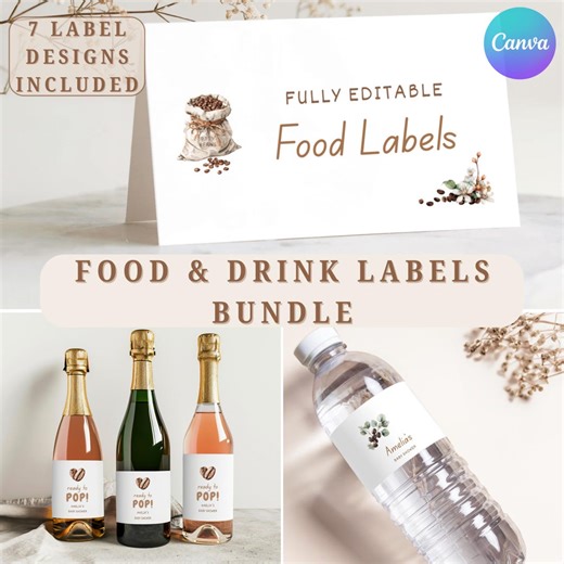 Baby Shower Food Drink Labels A Baby is Brewing Editable Canva Neutral Boho | P4 - Etsy