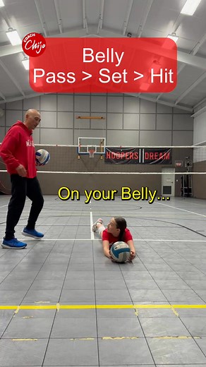 536K views · 8.2K reactions |  Belly Pass Set Hit! Start face-down on your belly, bounce the ball, pass it, set it, and finish with a hit over the net — all in one smooth sequence. Tough, but it builds control, focus, and grit.  Control every touch  Stay focused through the chaos  Finish strong with the hit JUST GO! #volleyball #volleyballtraining #volleyballdrills #volleyballchallenge | Coach Chijo | Facebook