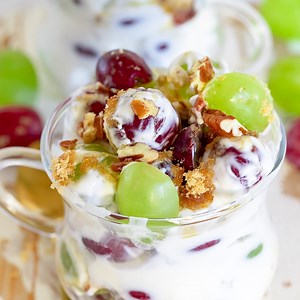 15K views · 283 reactions | RECIPE ✅: https://www.momontimeout.com/grape-salad-recipe/ This easy Grape Salad doubles as a side dish or dessert and is perfect for parties!  | Favorite Recipes | Facebook