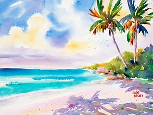 Beach Wall Art, Caribbean Beach Print, Palm Tree Watercolor, Florida Canvas Art, Island Art Print, Tropical Beach Print, Negley Watercolors - Etsy